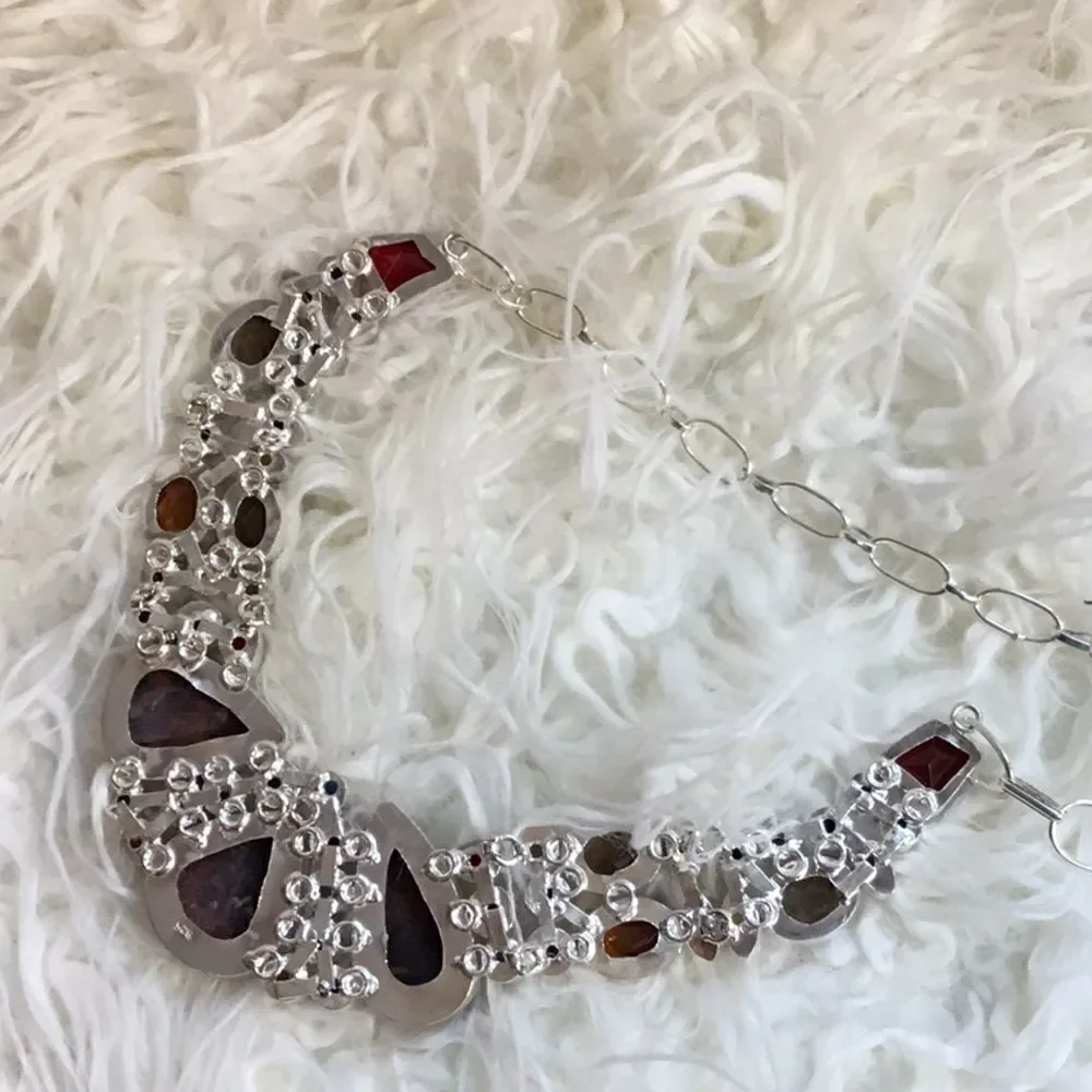NATURAL MOSS AGATE & GEMSTONE NECKLACE IN SILVER